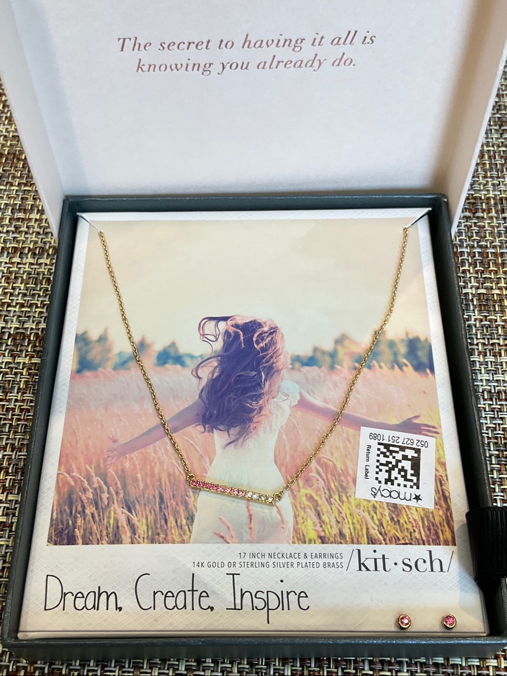 Kitsch 14 k Gold plated Bar Necklace with Pink Crystals